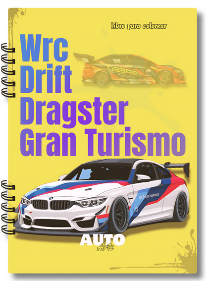 Libro para Colorear Wrc/Drift/Dragster/Gran Turismo, 57 Paginas, 55 Autos Modificados para colorear, 21.4 x 29 cm.