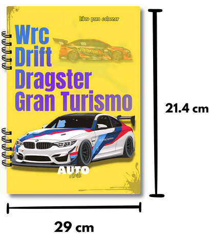 Libro para Colorear Wrc/Drift/Dragster/Gran Turismo, 57 Paginas, 55 Autos Modificados para colorear, 21.4 x 29 cm.